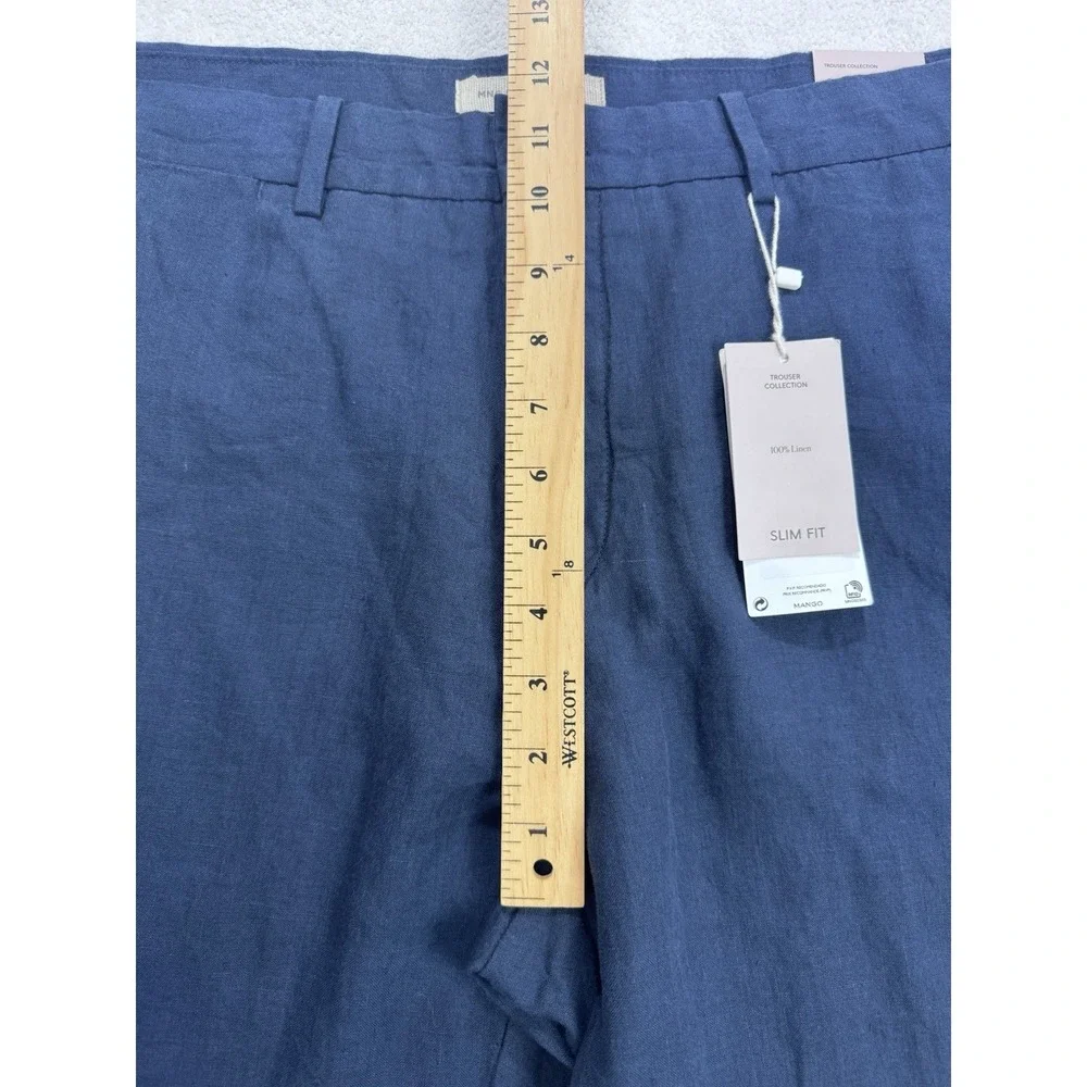 Mango MNG Sustainable Oyster Trouser‎ Men 38 Slim Fit Pants Linen Blue NWT